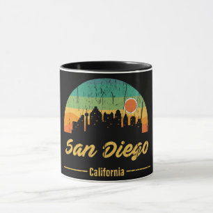 Taza Viñeta San Diego City Skyline Retro Sunset