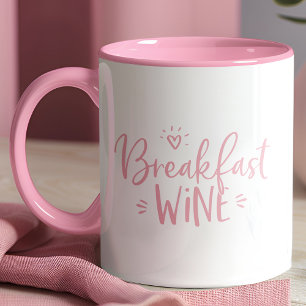 Taza Vino de desayuno divertido rosa cita de moda