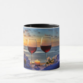 Taza Vino en el mar costero de la playa