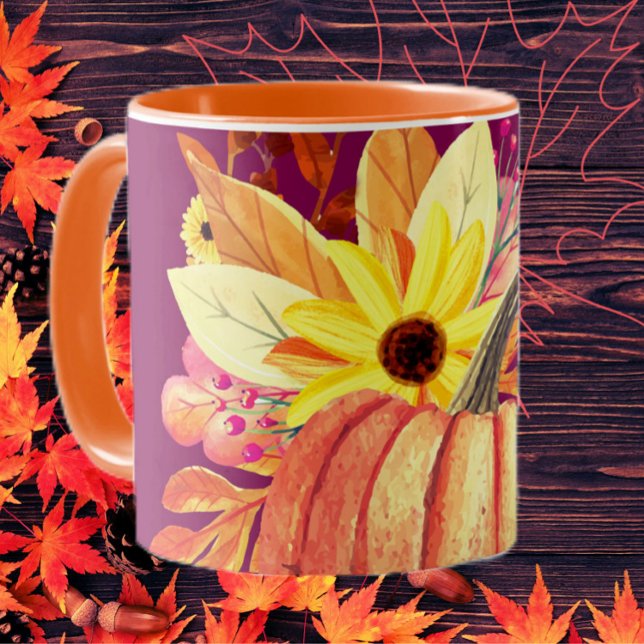 Taza Vino morado naranja de calabaza floral de otoño (Subido por el creador)