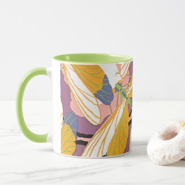 Taza Vintage Art Deco Jazz Pochoir Dragonflies Garden (Con donut)