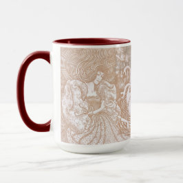 Taza Vintage Art Nouveau Cream Floral Woman & Swans