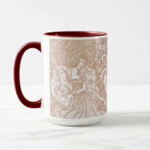 Taza Vintage Art Nouveau Cream Floral Woman & Swans