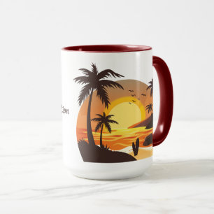 Taza Vintage Beach Sunset Vacation surf naranja marrón