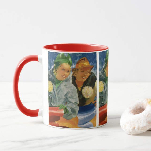 Taza ¡Vintage Best Friends! Mujeres elegantes y elegant (Con donut)