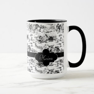 Taza Vintage Black and White Country Toile
