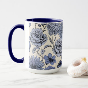 Taza Vintage Blue Toile Floral Botanical Pattern