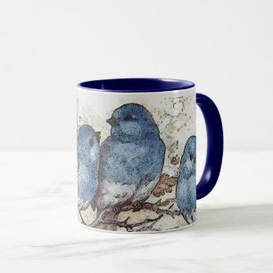 Taza Vintage bluebird ilustracion lindo pájaros natural