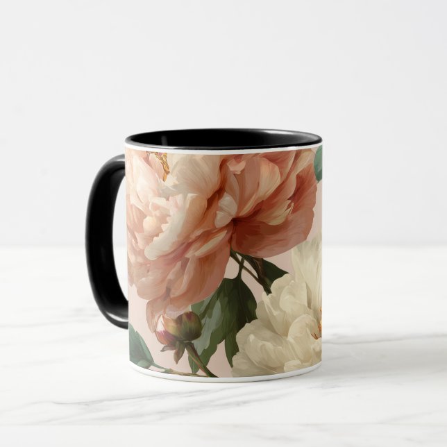 Taza Vintage Blush Peony Cream Floral Pattern (Anverso izquierdo)