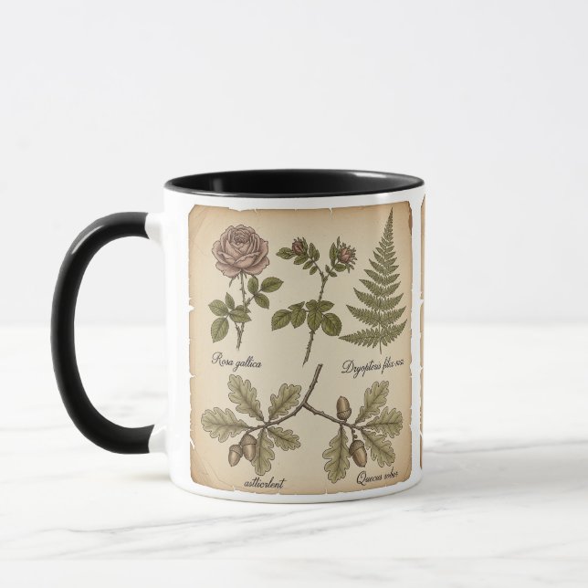 Taza Vintage Botanical Illustration | Rose, Fern & Oak  (Izquierda)
