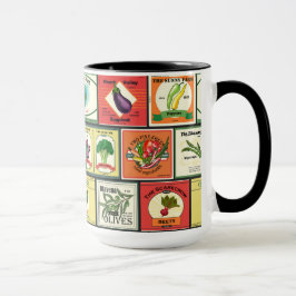 Taza Vintage canned goods-Vegetables labels