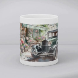 Taza Vintage Car and Charming Flower Shop Watercolor