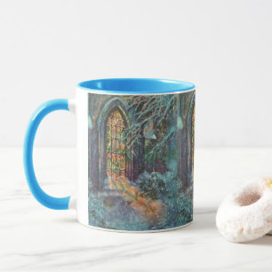 Taza Vintage Christmas Church con ventana de vidrio man