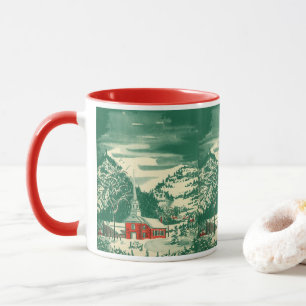 Taza Vintage Christmas Church, Snowscape in Winter