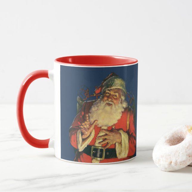 Taza Vintage Christmas, Jolly Santa Claus con juguetes (Con donut)