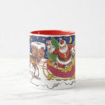 Taza Vintage Christmas, Jolly Santa Claus con Sleigh<br><div class="desc">Diseño de vacaciones de Navidades de ilustracion de época del clásico libro de cuentos para niños "Fue la noche antes que los Navidades". Este diseño presenta a un alegre Santa Claus con su burla en el trineo de los juguetes que saca su equipo de renos. Santa está a punto de...</div>