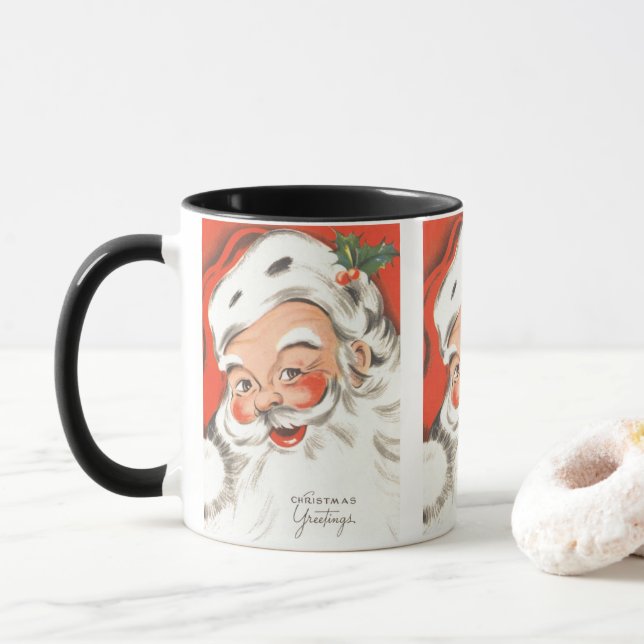 Taza Vintage Christmas, Jolly Santa Claus con sonrisa (Con donut)