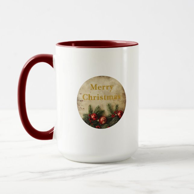 Taza Vintage Christmas Mug – Classic Red & Green Cup (Izquierda)