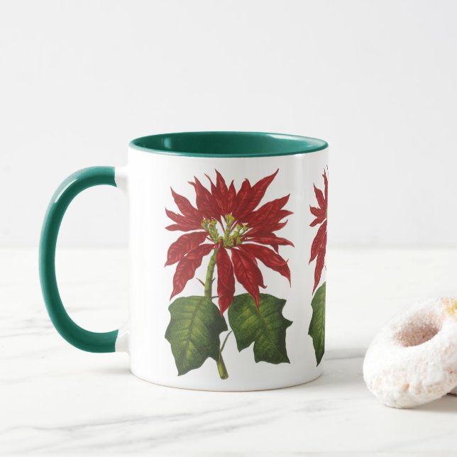 Taza Vintage Christmas, Red Poinsettia Winter Plant (Con donut)