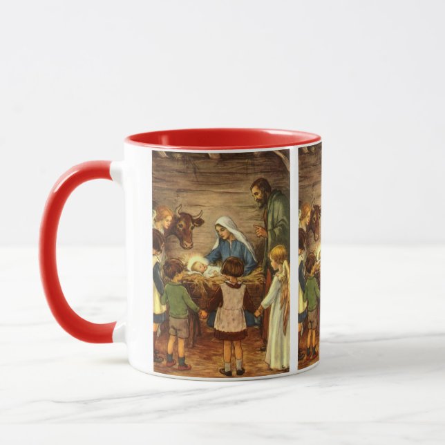 Taza Vintage Christmas, Religious Nativity w Baby Jesus (Izquierda)