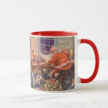 Taza Vintage Christmas, Santa Claus con Elves Workshop<br><div class="desc">Ilustracion de la Vintage. Imagen de feriado de Navidad con Jolly San Nicolás y sus elfos ocupados construyendo juguetes, muñecas, caballos mecedores, etc. en el taller de Santa en el Polo Norte en la Víspera de los Navidades. Santa Claus está revisando su lista traviesa o buena una vez más para...</div>