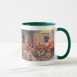 Taza Vintage Christmas, Santa Claus con Elves Workshop