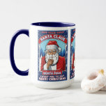 Taza Vintage Christmas Santa dice Feliz Navidad<br><div class="desc">Este diseño folclórico Navidad presenta un anticuado Santa Claus similar a un poster reclutador que dice: "Te quiero". Este diseño rojo, blanco y azul dice: "Una noche sólo Santa Claus del Polo Norte. Quiero que digas Feliz Navidad". Gran diseño para todo aquel que ame el folklore de los Navidades, Santa...</div>