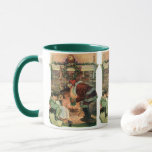 Taza Vintage Christmas, Victorian Santa Claus Children<br><div class="desc">Vintage illustration Victorian Merry Christmas holiday image featuring a jolly Santa Claus delivering toys to two sleeping children by the fireplace on Christmas Eve. The little girl is getting a toy doll. A holly leaves wreath is hanging on the mantle over the fire.</div>