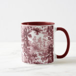 Taza Vintage Cottage Paisaje Toile-Pink & White<br><div class="desc">Clásico paisaje vintage de estilo toile de jouy con una casa de campo rústica y un puente en un claro enmarcado por un bosque de árboles en tonos claros y rosa oscuro sobre fondo blanco. El patrón no tiene fisuras y puede ampliarse o reducirse.</div>