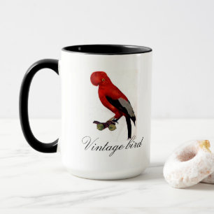 Taza Vintage Cute Rojo Brillante Pájaro y Foliage