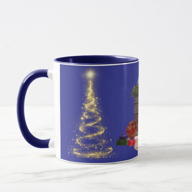 Taza vintage de Papá Noel y árbol de Navidad - Asa (Izquierda)