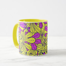 Taza vintage divertida flores púrpura amarillo