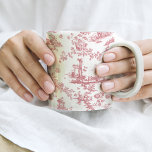 Taza Vintage English Floral Toile de Jouy-Pink<br><div class="desc">Hermoso patrón de tela de jouy sin costura,  adaptado a un diseño inglés grabado por John Munns cerca de los años 1770,  con ruinas clásicas,  puerto marítimo,  pastor y guirnaldas florales. Rosa sobre fondo blanco.</div>