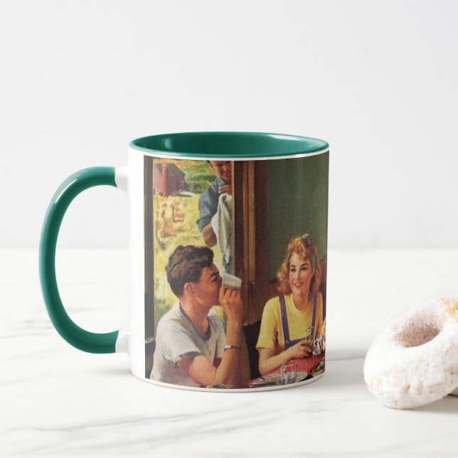 Taza Vintage Family come Breakfast en la cocina (Con donut)