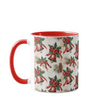 Vintage Festive Christmas Bells Holly Mug Gift