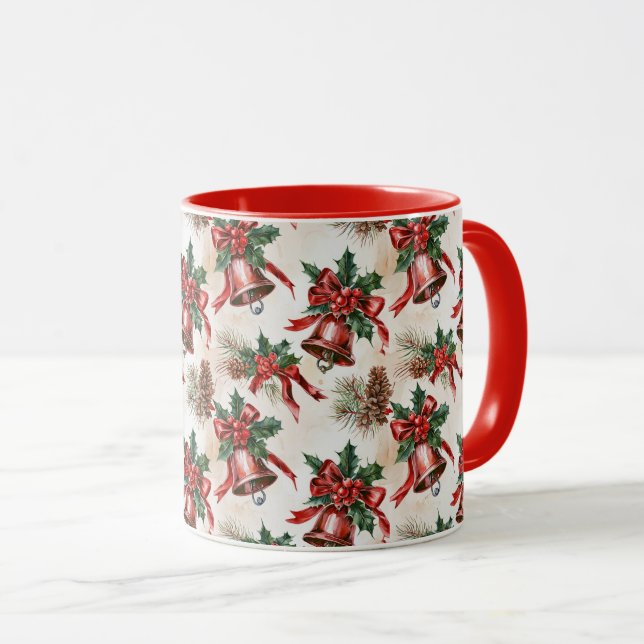 Taza Vintage Festive Christmas Bells Holly Mug Gift (Anverso derecho)