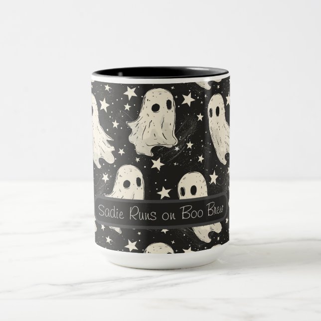 Taza Vintage Halloween Fantasma y Personalizado de estr (Centro)
