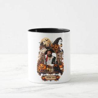 Taza Vintage Halloween Foto Personalizada Nombre Gato N