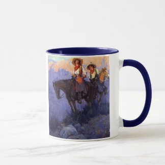 Taza Vintage, hombre y mujer en caballos, Anderson