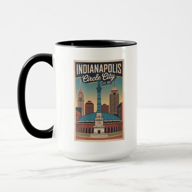 Taza Vintage Indianapolis Indiana Retro Cityscape Art (Izquierda)