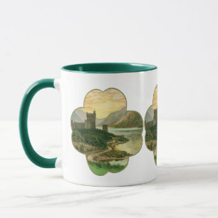 Taza Vintage Lucky Gold Shamrock con un castillo irland