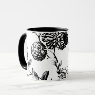 Taza Vintage negro y blanco Toile floral botánico