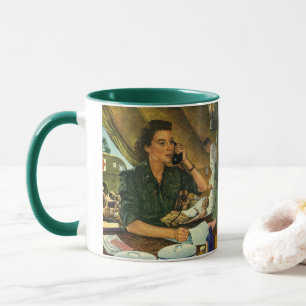 Taza Vintage Patriótico, Enfermera Médica en el Teléfon