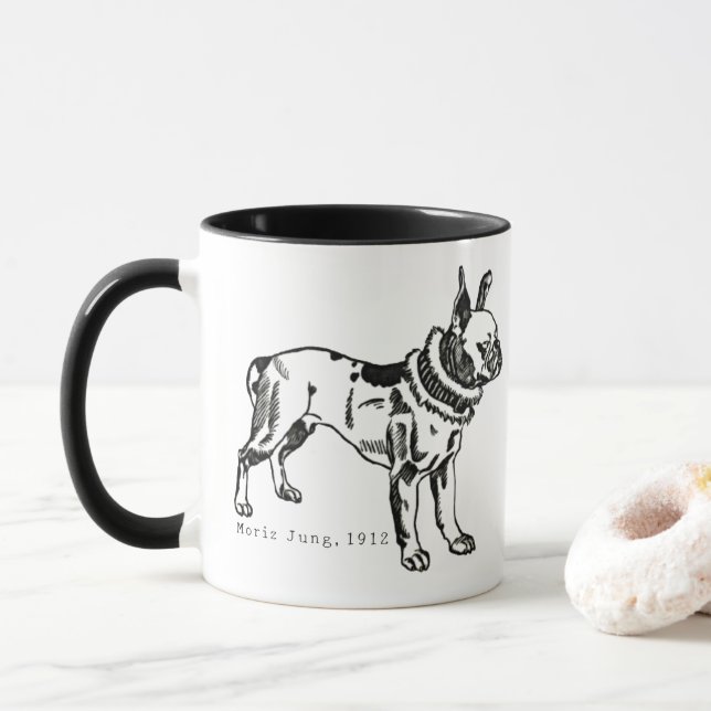 Taza Vintage Pitbull Art Personalized Mug (Con donut)