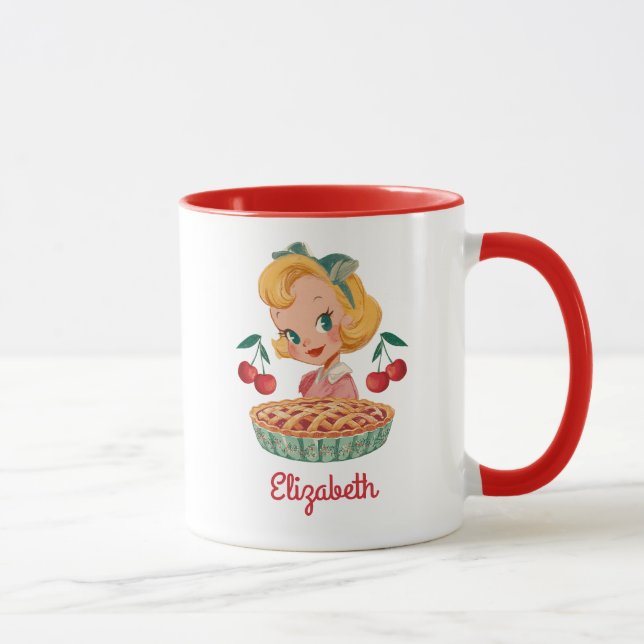 Taza Vintage Retro Girl Cherry Pie Mug (Derecha)