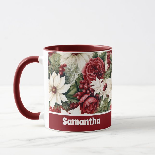 Taza Vintage Rústico Navidades Flores hojas patrón (Izquierda)