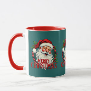 Taza Vintage Santa Merry Ilustracion navideño