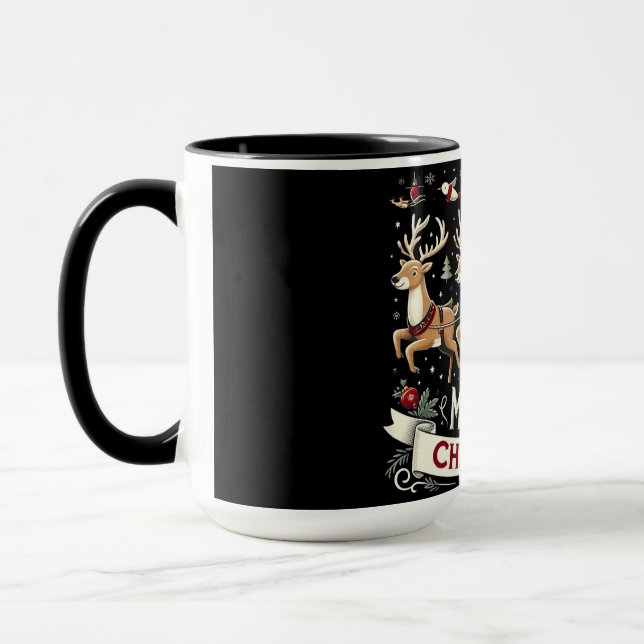 Taza Vintage Santa & Reindeer Starry Night Christmas  (Izquierda)