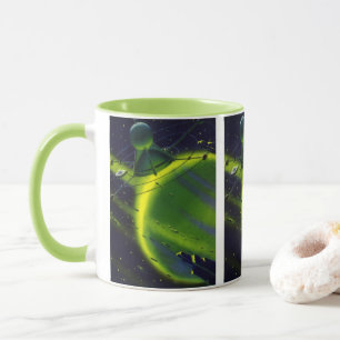 Taza Vintage Science Ficción Green Planet w Spaceship