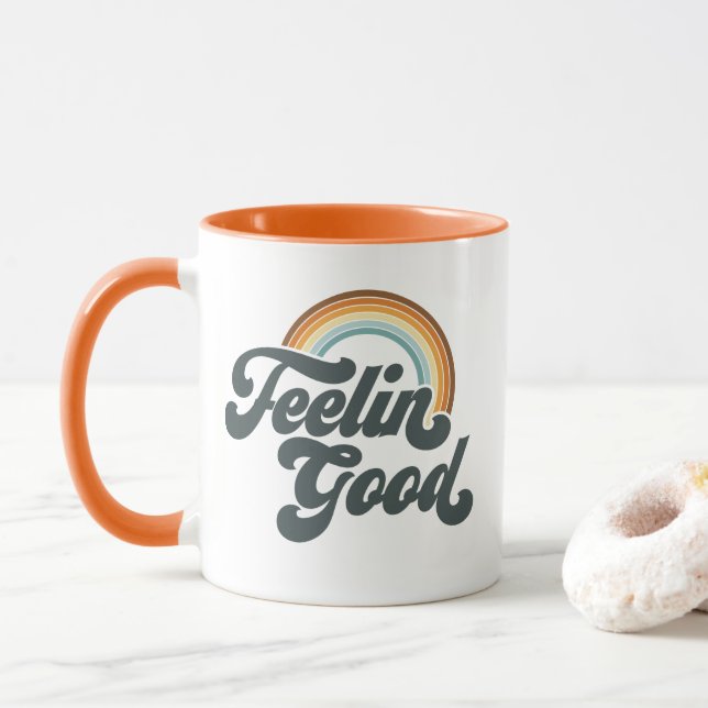 Taza Vintage sintiendo buen arcoiris (Con donut)